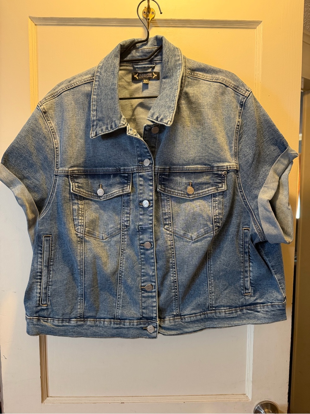 Nanette Denim Short-Sleeve Jacket - Light Blue